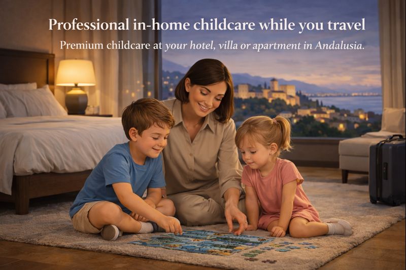 Caregiver at a hotel's room with two childs